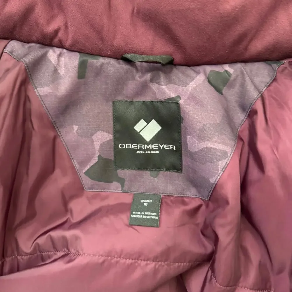 Obermeyer Celestia Ski Jacket Women’s Plus Size 18 Purple Camo Fleece Hood - Picture 5 of 13